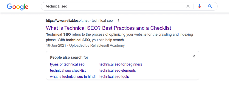Google showing "People also search for" on its results page