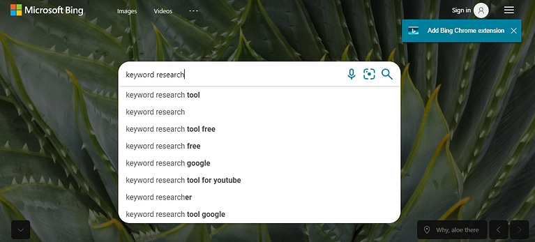 Bing search results for the keyword "Keyword research"