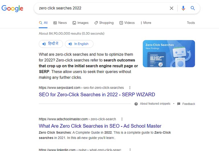 zero click searches 2022 - serp results