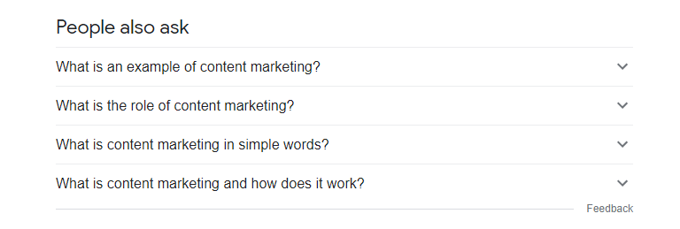 People also ask suggestions for the query content marketing